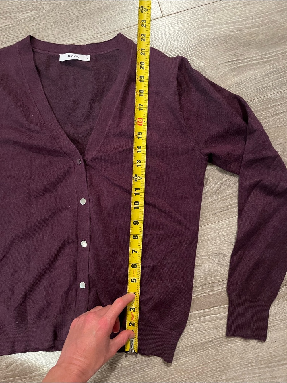 Ricki's Small Women's eggplant V-Neck Button Cardigan Sweater. - Picture 3 of 6